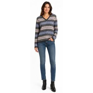 JAY JACOBS 100% Wool Fair Isle Nordic Sweater Women's Large Blue Purple V-Neck